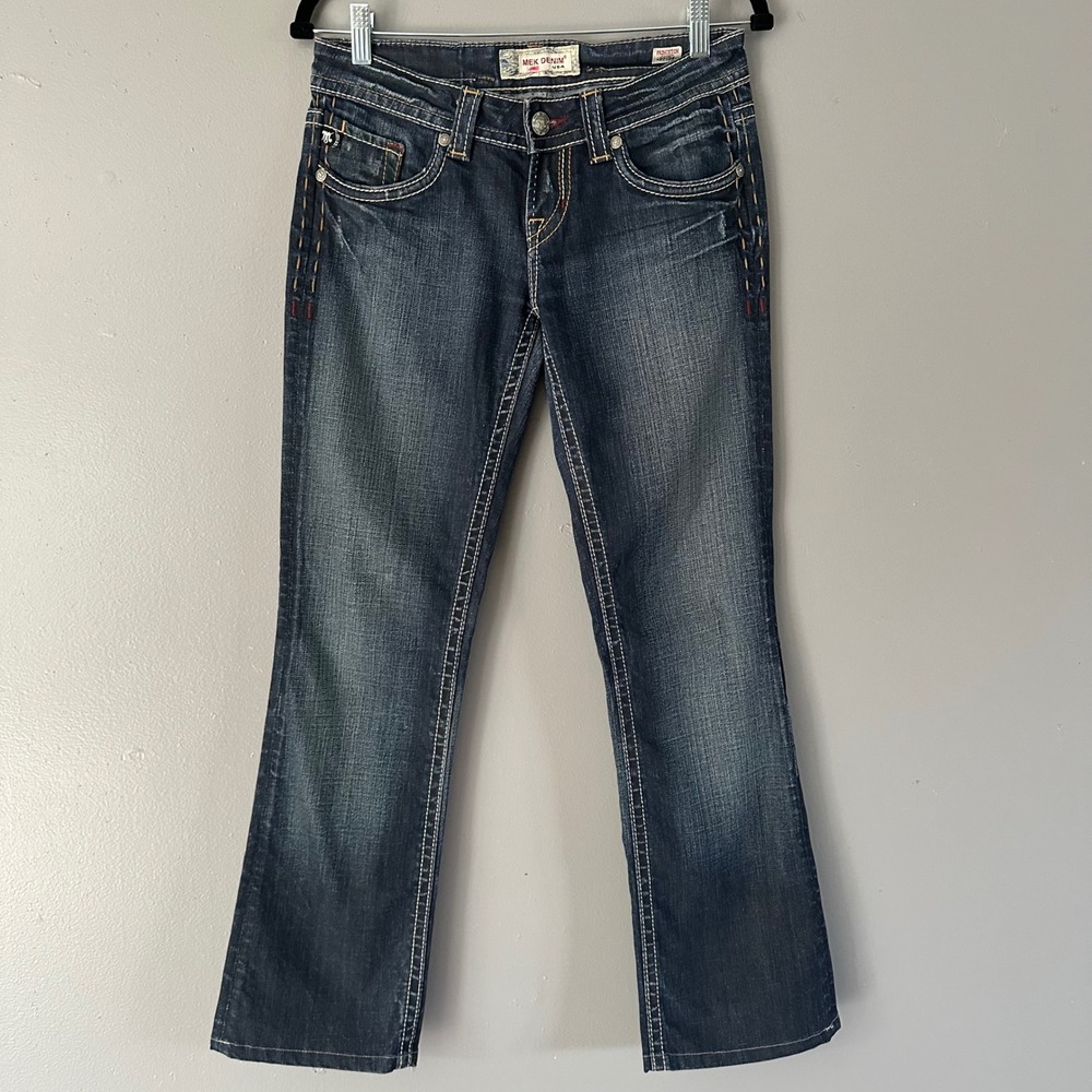 MEK DENIM USA PRINCETON STRAIGHT DARK WASH JEANS THICK STITCH WESTERN 27x29